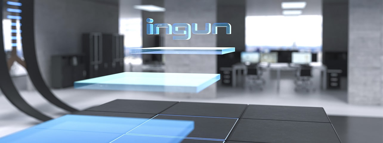 Imaginary staircase as a path to success with INGUN logo at the top